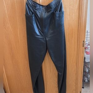 Vakko Black Leather Slacks 10